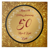 Happy Customize Gold Glitter 50th Anniversary Tegeltje (Voorkant)