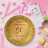 Happy Customize Gold Glitter 50th Jubileum Papieren Bordje (Feest)