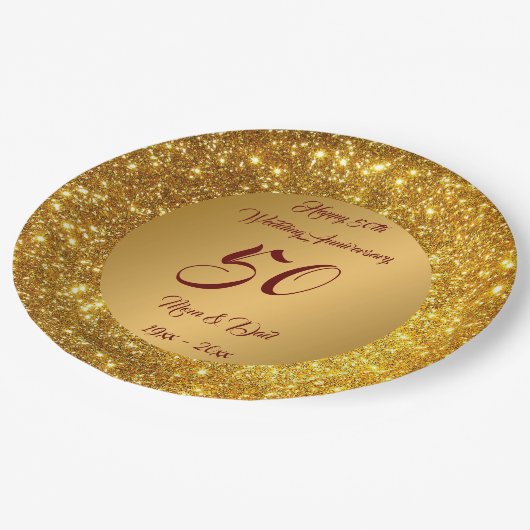 Happy Customize Gold Glitter 50th Jubileum Papieren Bordje (Gekanteld)