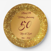 Happy Customize Gold Glitter 50th Jubileum Papieren Bordje (Voorkant)