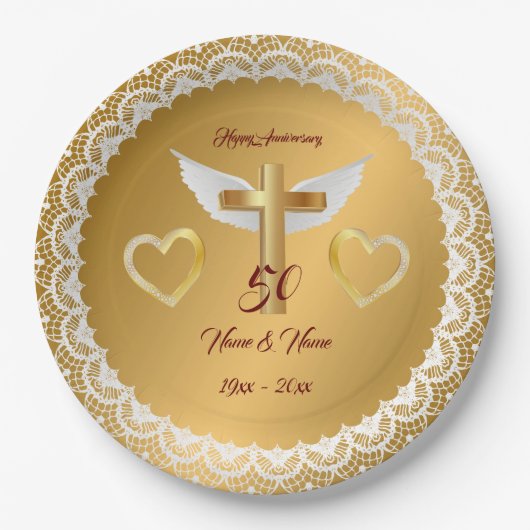 Happy Customize Gold Lace Jubileum Papieren Bordje (Voorkant)