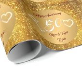Happy Customize Love Gold 50th Anniversary Cadeaupapier (Rol Hoek)