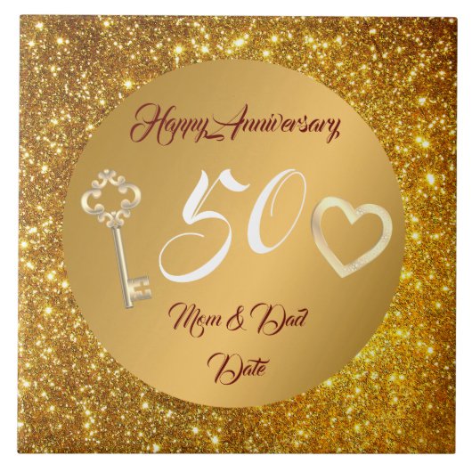 Happy Customize Love Gold 50th Anniversary  Tegeltje (Voorkant)
