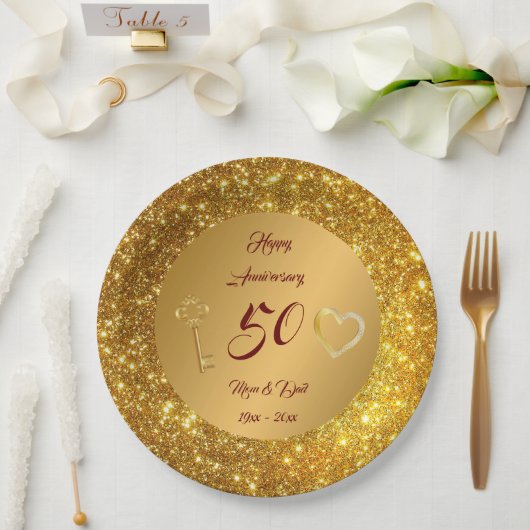 Happy Customize Love Gold 50th Jubileum Papieren Bordje (Huwelijk)