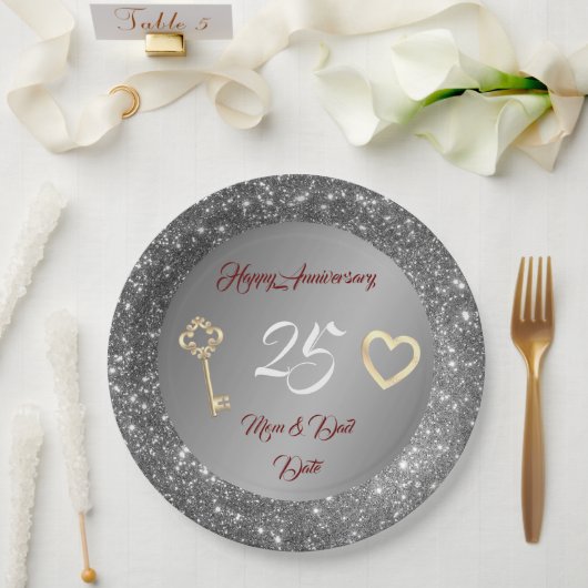 Happy Customize Love Silver 25th Jubileum Papieren Bordje (Huwelijk)