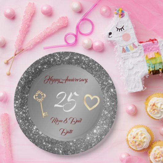 Happy Customize Love Silver 25th Jubileum Papieren Bordje (Feest)