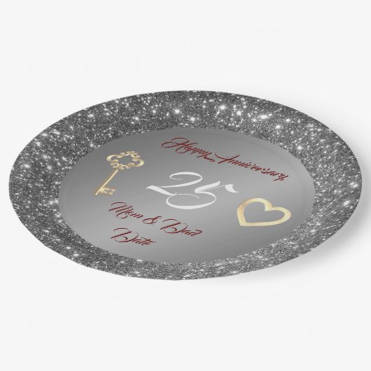 Happy Customize Love Silver 25th Jubileum Papieren Bordje (Gekanteld)