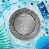 Happy Customize Silver Glitter 25th Jubileum Papieren Bordje (Feest)