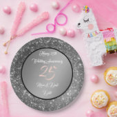 Happy Customize Silver Glitter 25th Jubileum Papieren Bordje (Feest)