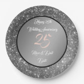 Happy Customize Silver Glitter 25th Jubileum Papieren Bordje (Voorkant)