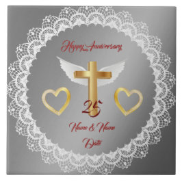 Happy Customize Silver Lace Anniversary Tegeltje