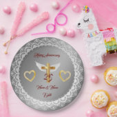 Happy Customize Silver Lace Jubileum Papieren Bordje (Feest)