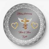 Happy Customize Silver Lace Jubileum Papieren Bordje (Voorkant)