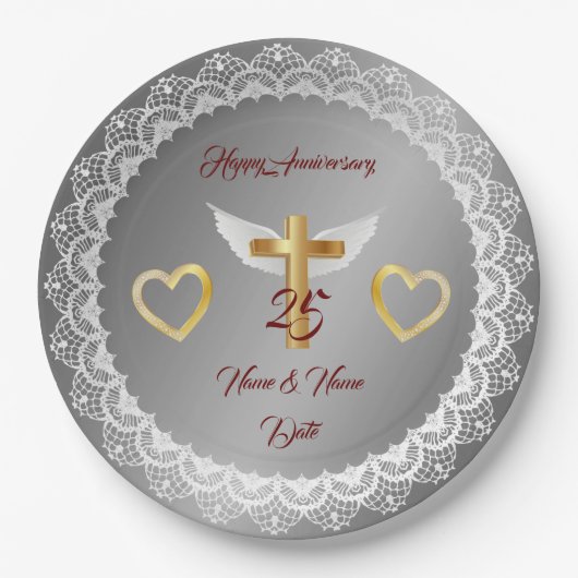 Happy Customize Silver Lace Jubileum Papieren Bordje (Voorkant)