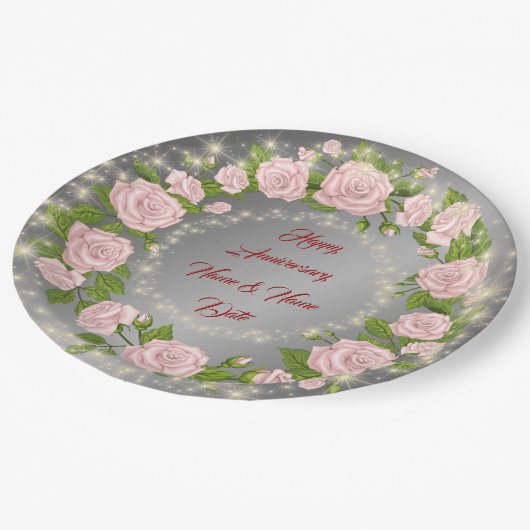 Happy Customize Silver Roos Jubileum Papieren Bordje (Gekanteld)