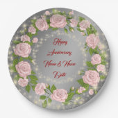 Happy Customize Silver Roos Jubileum Papieren Bordje (Voorkant)