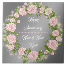 Happy Customize Silver Rose Anniversary Tegeltje