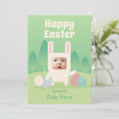 Happy Cute Baby Bunny 1st Pasen Feestdagenkaart (Staand voorkant)
