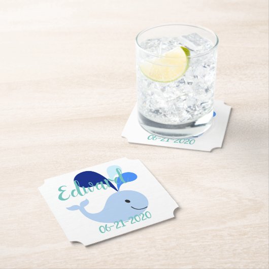 Happy Cute Blue Whale Kartonnen Onderzetters (Insitu)