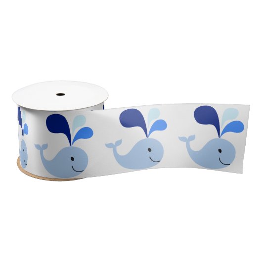 Happy Cute Blue Whale Satin Ribbon Satijnen Lint (Spoel)