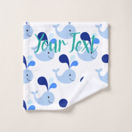 Happy Cute Blue Whale Washandje