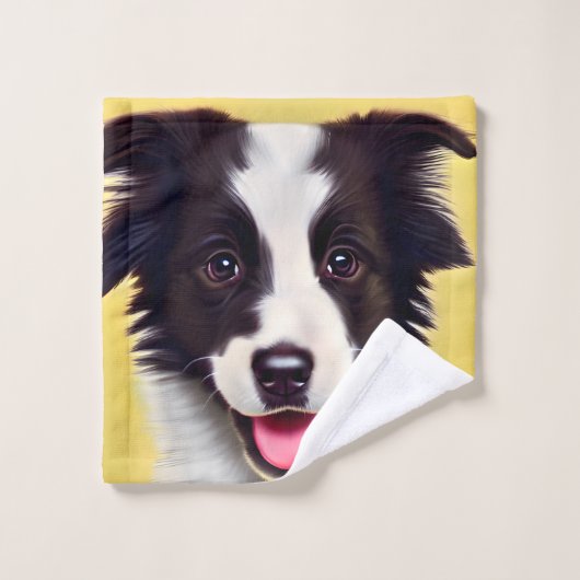 Happy Cute Border Collie Puppy Washandje (Wasdoekje)