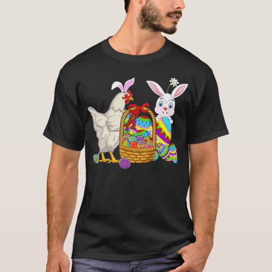 Happy Cute Bunny Chicken Bunny Basket Eggs T-shirt (Voorkant)