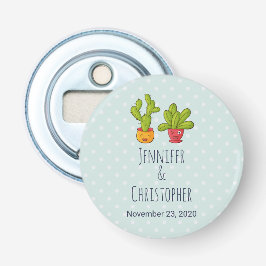 Happy Cute Cactus in Flower Pots Fun Wedding Button Flesopener