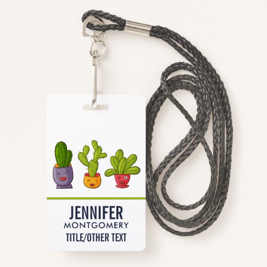 Happy Cute Cactus in Flower Pots-illustratie Badge (Voorkant met draagriem)
