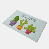 Happy Cute Cactus in Flower Pots-illustratie Deurmat (Schuin)