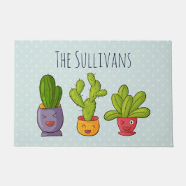 Happy Cute Cactus in Flower Pots-illustratie Deurmat