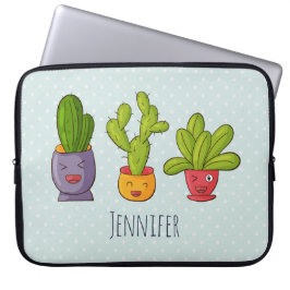 Happy Cute Cactus in Flower Pots-illustratie Laptop Sleeve