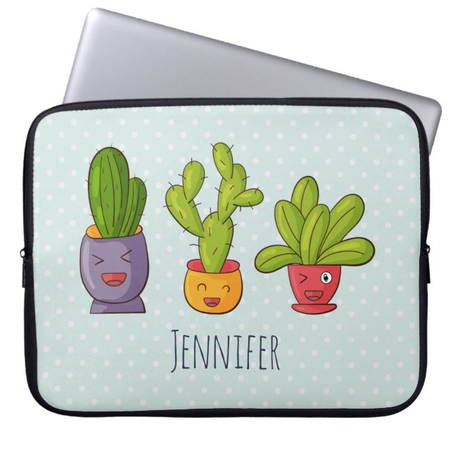 Happy Cute Cactus in Flower Pots-illustratie Laptop Sleeve (Voorkant)