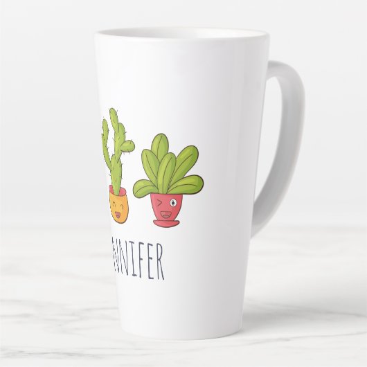 Happy Cute Cactus in Flower Pots-illustratie Latte Mok (Rechterhoek)