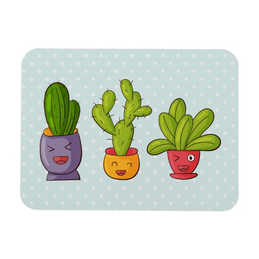 Happy Cute Cactus in Flower Pots-illustratie Magneet (Horizontaal)