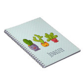 Happy Cute Cactus in Flower Pots-illustratie Notitieboek (Rechterzijde)
