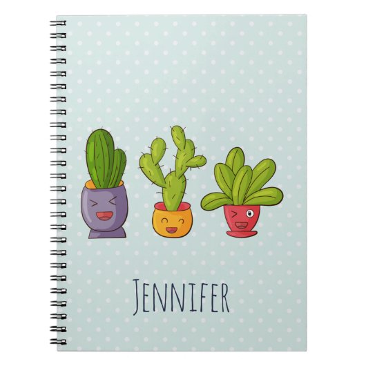 Happy Cute Cactus in Flower Pots-illustratie Notitieboek (Voorkant)