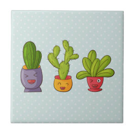 Happy Cute Cactus in Flower Pots-illustratie Tegeltje