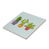 Happy Cute Cactus in Flower Pots-illustratie Tegeltje (Zijkant)