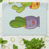 Happy Cute Cactus in Flower Pots-illustratie Theedoek (Gevouwen)