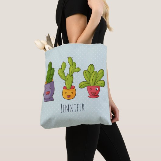 Happy Cute Cactus in Flower Pots-illustratie Tote Bag (Dichtbij)