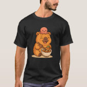 Happy Cute Capybara Eating Takoyaki with Octopus K T-shirt (Voorkant)