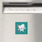Happy Cute Cartoon Tooth Met Een Tandenborstel Magneet (Insitu (Vaatwasser))
