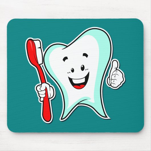 Happy Cute Cartoon Tooth met tandenborstel Muismat (Voorkant)