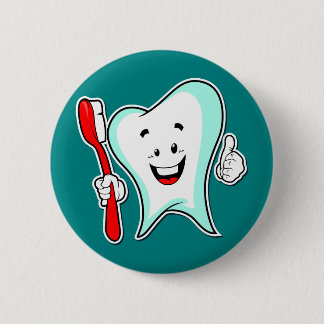 Happy Cute Cartoon Tooth met tandenborstel Ronde Button 5,7 Cm