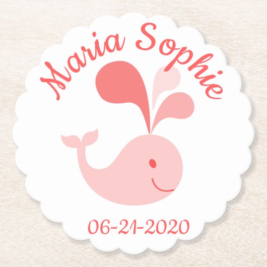 Happy Cute Pink Whale Kartonnen Onderzetters (Voorkant)