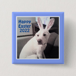 Happy Cute Puppy Dog met paasbrood blauw Vierkante Button 5,1 Cm
