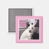 Happy Cute Puppy Dog met paasbroodrooster roze Magneet (Voorkant / Achterkant)