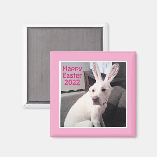 Happy Cute Puppy Dog met paasbroodrooster roze Magneet (Voorkant / Achterkant)