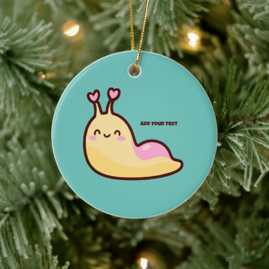Happy Cute Slug Persoonlijke tekst Keramisch Ornament (Boom)